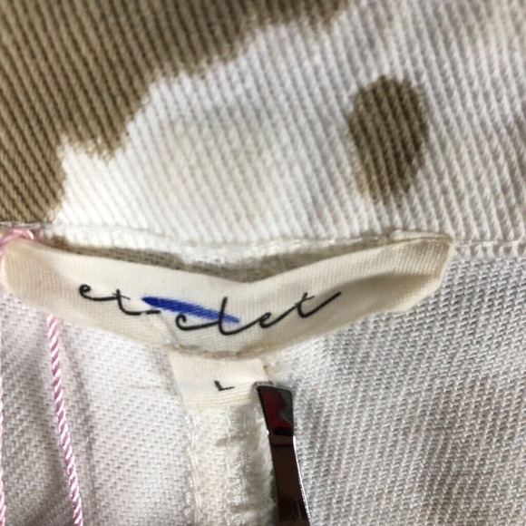 Et Clet Jeans Womens Large Tan White Denim Tie Dye High Rise Wide Leg Casual New - Picture 7 of 16